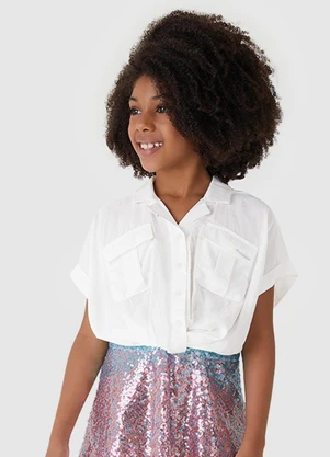 Carinhoso - Camisa Box Cropped em Viscose Menina Branco - CARINHOSO