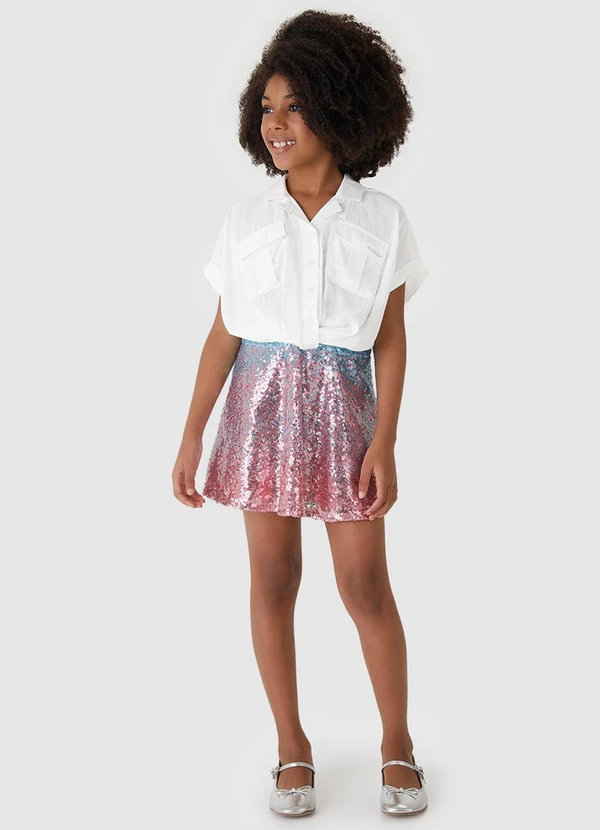 Carinhoso - Camisa Box Cropped em Viscose Menina Branco 2