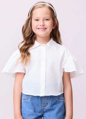 Momi - Camisa com Strass na Gola Off White - MOMI