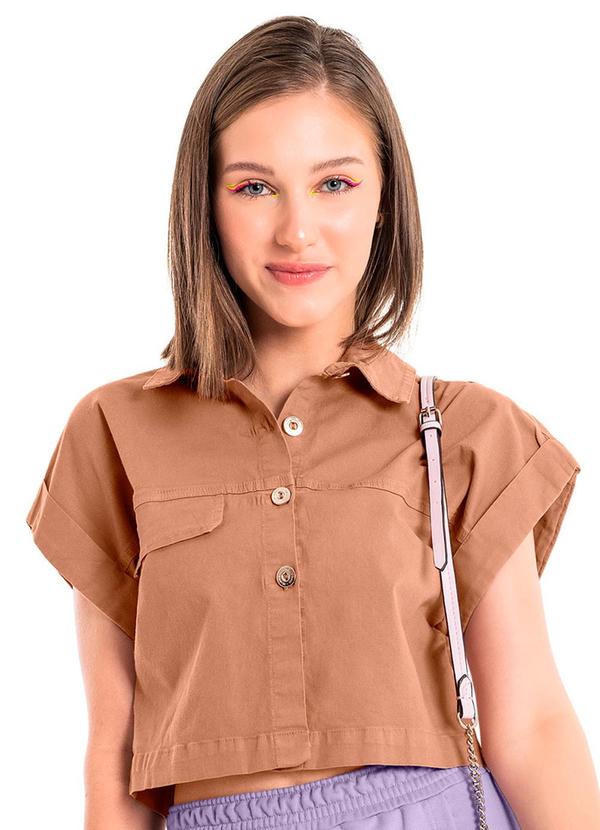 Gloss - Camisa Cropped em Sarja Marrom
