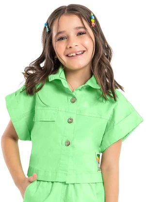 Gloss - Camisa Cropped em Sarja Verde - GLOSS