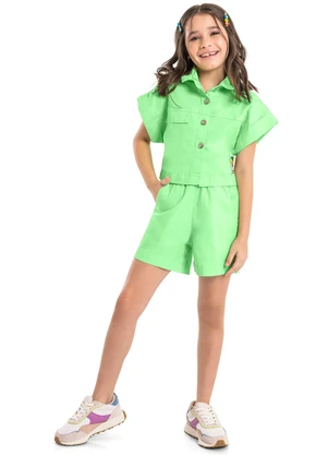 Gloss - Camisa Cropped em Sarja Verde - GLOSS