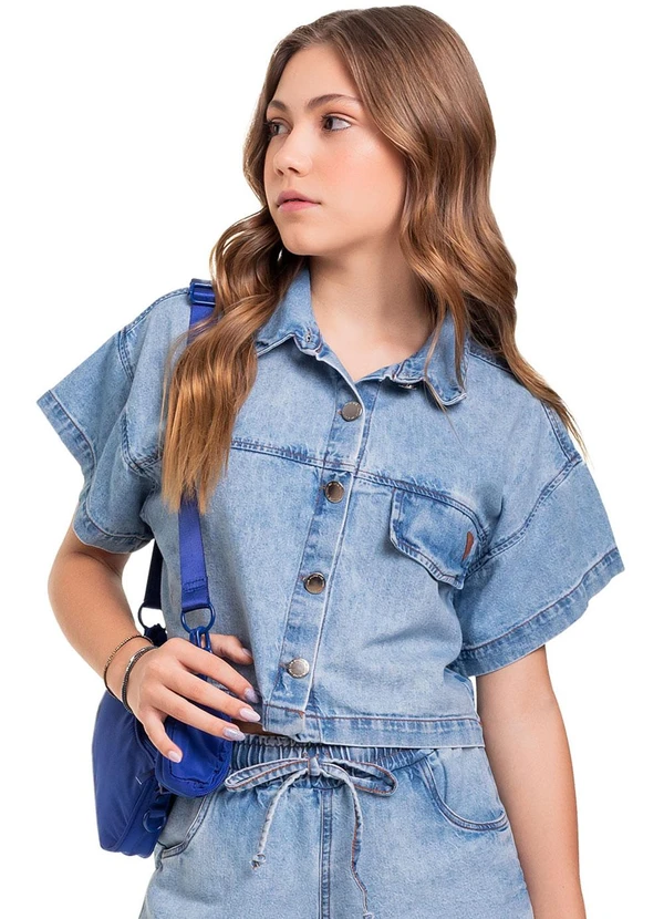 Gloss - Camisa Cropped Jeans Juvenil Azul