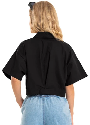Gloss - Camisa Cropped Juvenil em Tricoline Preto - GLOSS