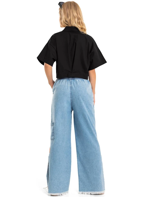 Gloss - Camisa Cropped Juvenil em Tricoline Preto 4