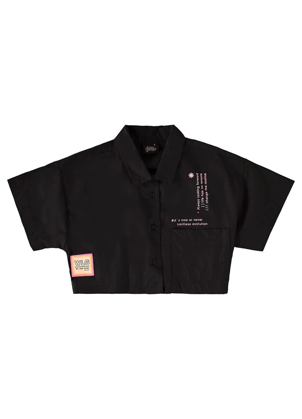 Gloss - Camisa Cropped Juvenil em Tricoline Preto 5