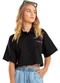 Gloss - Camisa Cropped Juvenil em Tricoline Branco - variação: Preto