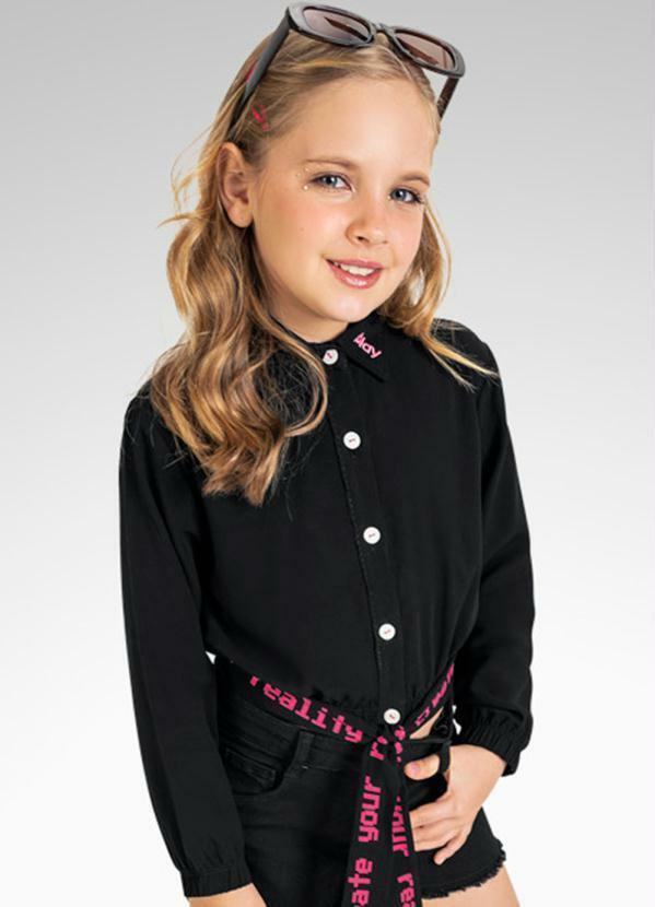 Playground - Camisa Cropped Manga Longa Preto