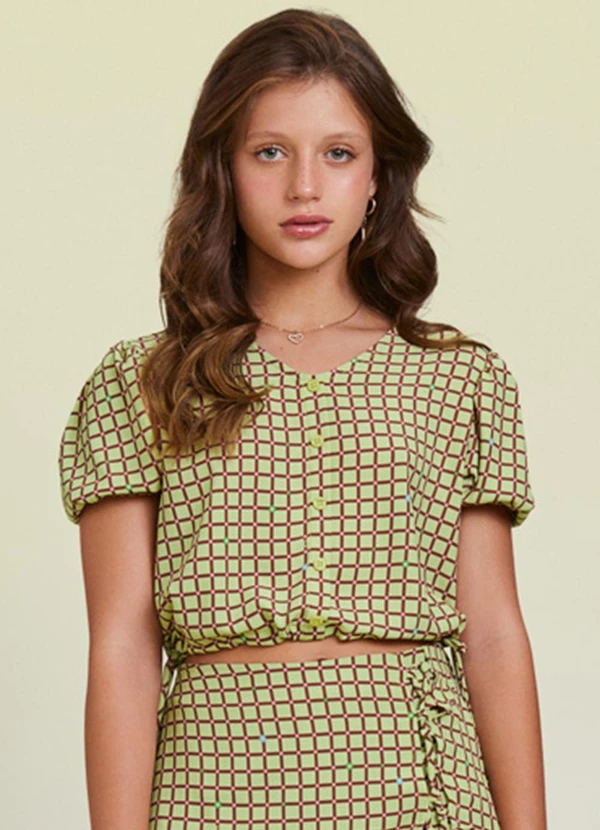 I Am - Camisa Cropped Xadrez Verde