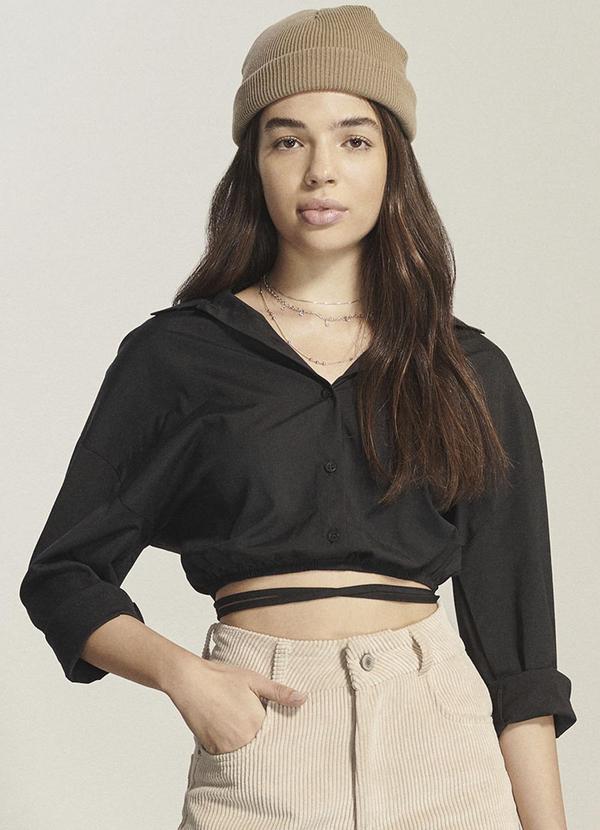 Authoria - Camisa Feminino com Amarração Preto