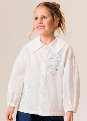 Bugbee - Camisa Infantil em Tecido com Bordado Branco - BUGBEE