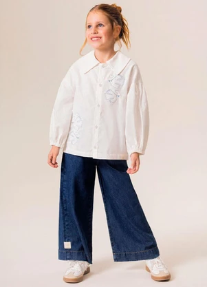 Bugbee - Camisa Infantil em Tecido com Bordado Branco - BUGBEE