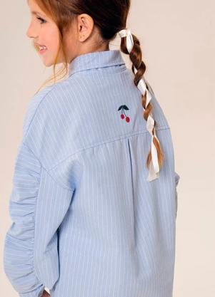 Bugbee - Camisa Infantil em Tecido Listrado Azul - BUGBEE