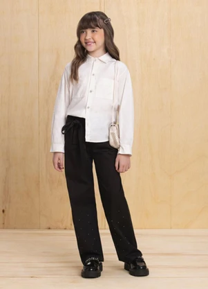 Milli e Nina - Camisa Infantil em Tricoline Bege - MILLI E NINA