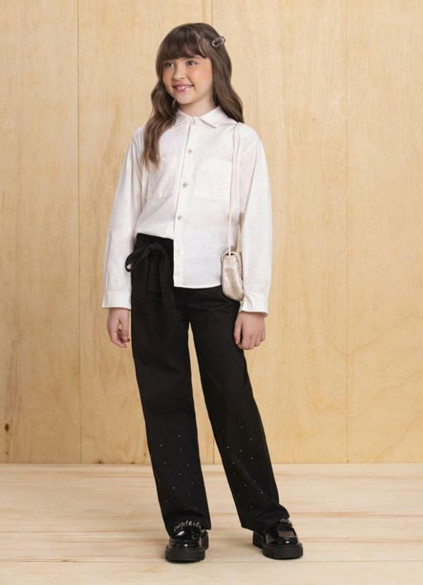Milli e Nina - Camisa Infantil em Tricoline Bege
