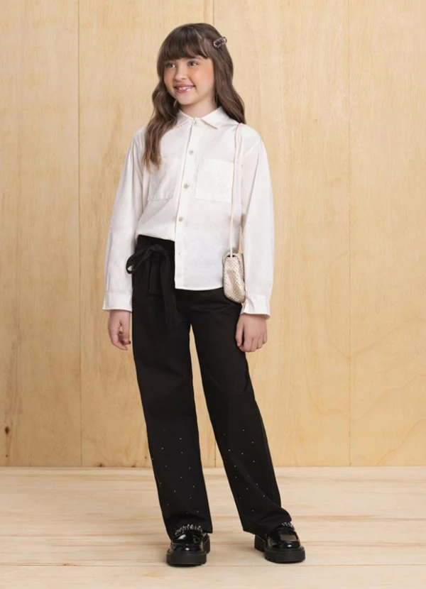 Milli e Nina - Camisa Infantil em Tricoline Bege