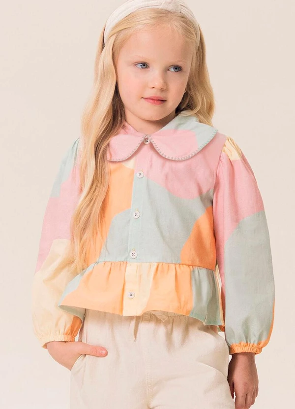 Bugbee - Camisa Infantil Gola Bordada Multicolorido