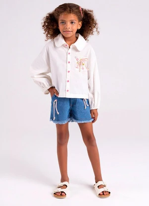 Bugbee - Camisa Infantil Interativa em Tricoline Branco - BUGBEE