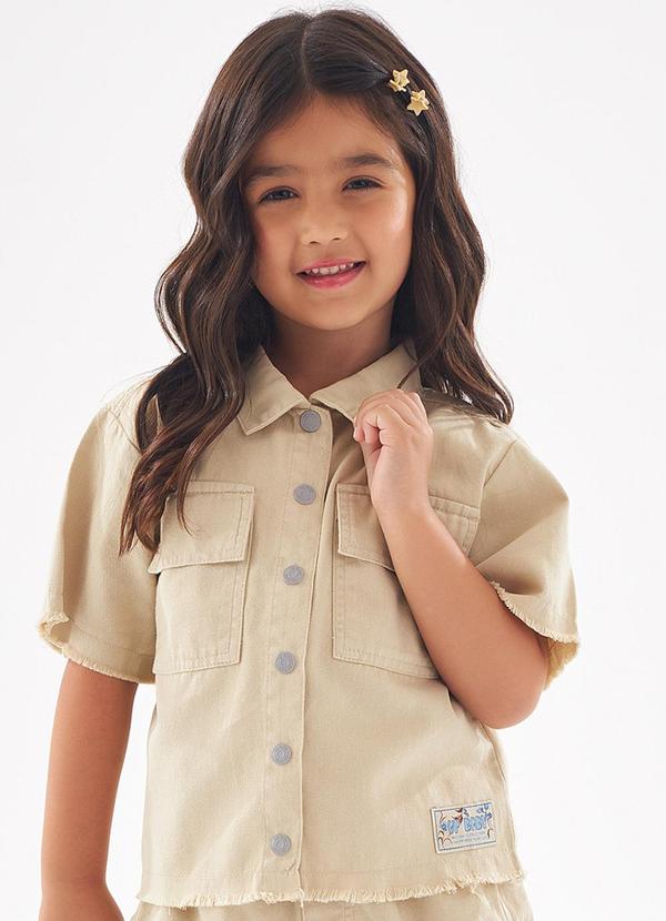 Up Baby - Camisa Infantil Menina em Sarja Marrom