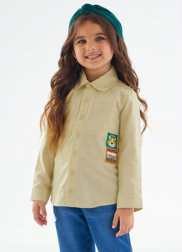 Up Baby - Camisa Infantil Menina em Tecido Bege