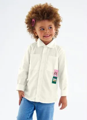 Up Baby - Camisa Infantil Menina em Tecido Branco - UP BABY