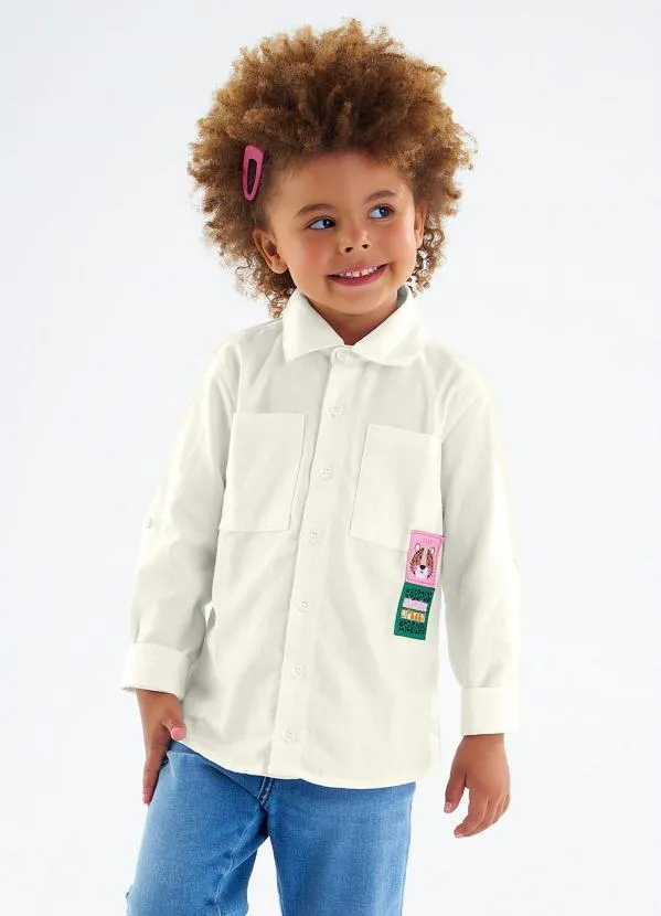 Up Baby - Camisa Infantil Menina em Tecido Branco