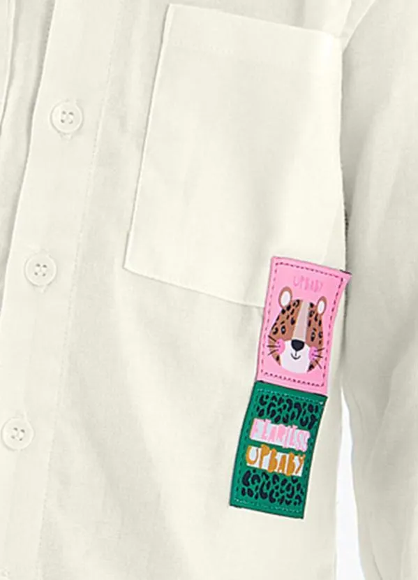Up Baby - Camisa Infantil Menina em Tecido Branco 2
