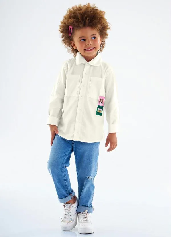 Up Baby - Camisa Infantil Menina em Tecido Branco 3