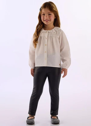 Up Baby - Camisa Infantil Menina em Tricoline Bege - UP BABY