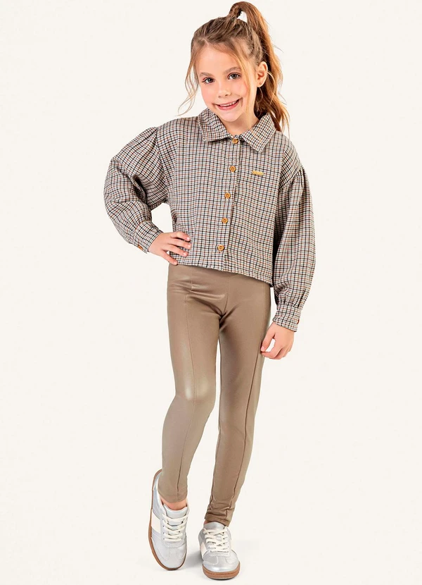 Colorittá - Camisa Infantil Menina Flanela Xadrez Marrom 2