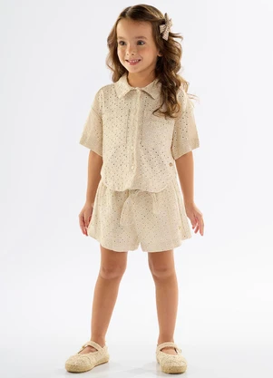 Up Baby - Camisa Infantil para Menina em Laise Bege - UP BABY