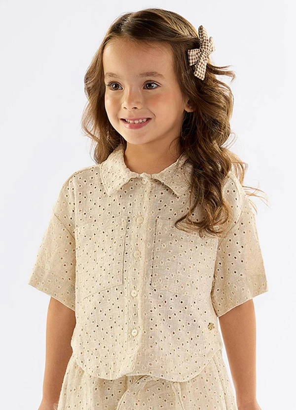 Up Baby - Camisa Infantil para Menina em Laise Bege