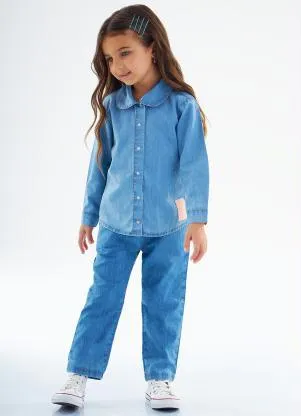 Up Baby - Camisa Jeans Infantil Menina Azul - UP BABY