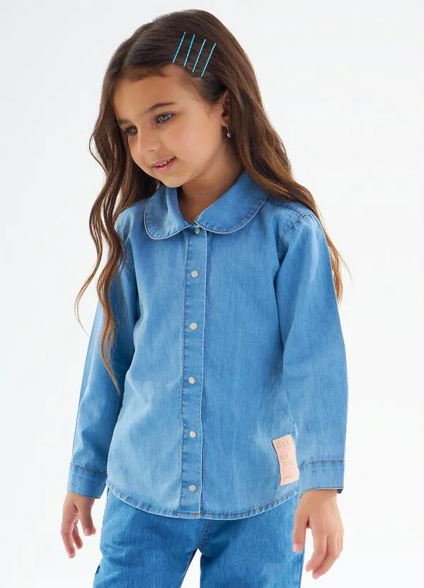 Infantil Feminina Camisa Jeans Infantil Manga Longa Marisa Blusa