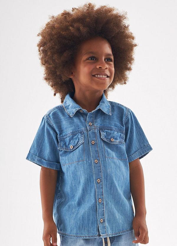 Up Baby - Camisa Jeans Manga Curta para Menino Azul