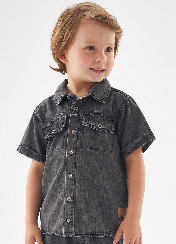 Up Baby - Camisa Jeans Manga Curta para Menino Preto