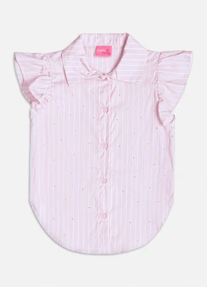 Momi - Camisa Manga Curta Listrada com Strass Rosa - MOMI