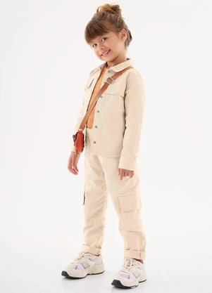 Up Baby - Camisa Manga Longa Infantil Menina Bege - UP BABY