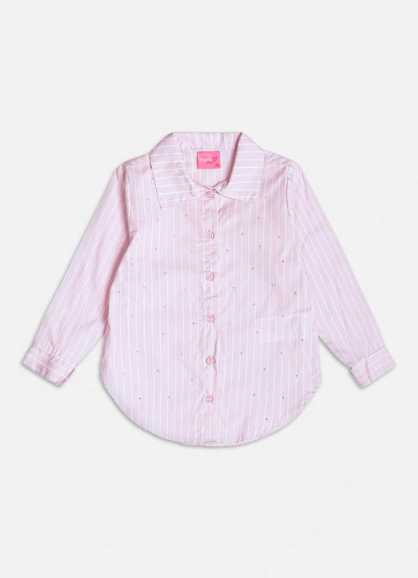 Momi - Camisa Manga Longa Listrada com Strass Rosa