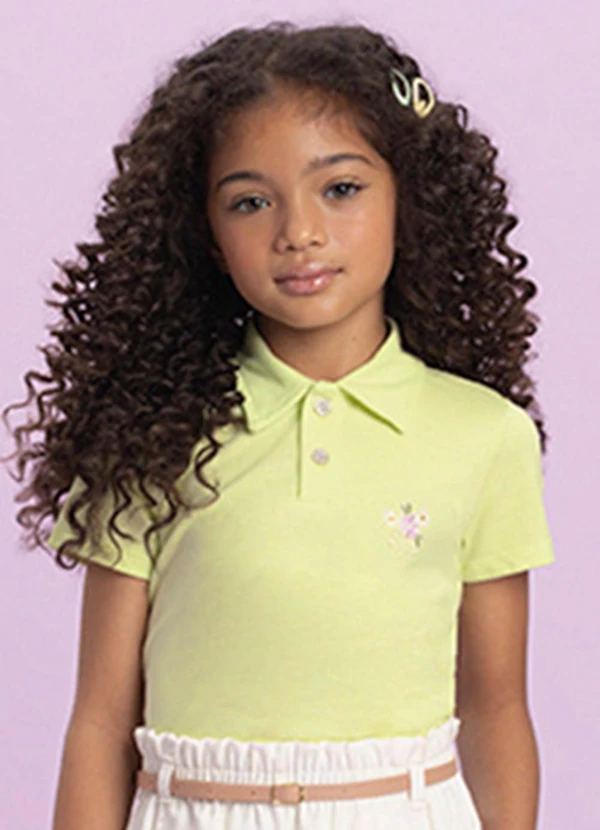 Milli e Nina - Camisa Menina Polo em Piquet Verde