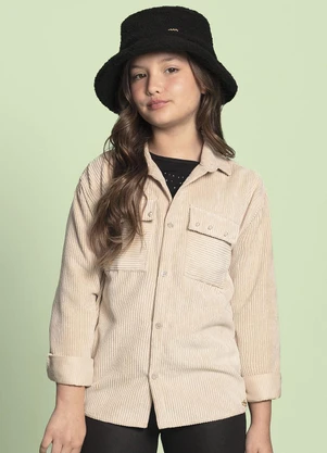 Milli e Nina - Camisa Menina Veludo Cotelê Bege - MILLI E NINA