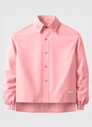 Carinhoso - Camisa Mullet com Bordado Floral Rosa Claro - CARINHOSO