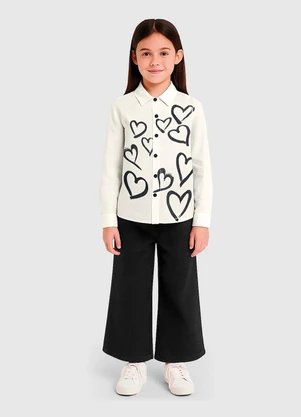 Carinhoso - Camisa Oversized em Sarja Corações Off White - CARINHOSO