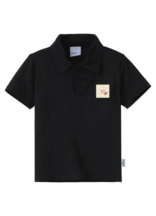 Malwee Kids - Camisa Polo Positive Hearts Preto