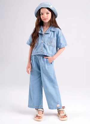 Bugbee - Camisa Tecido Jeans com Bordado Azul - BUGBEE