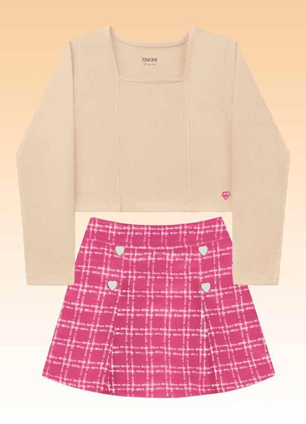 Fakini Kids - Conjunto Blusa e Short Saia Rosa