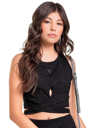 Gloss - Regata Cropped em Cotton Juvenil Preto - GLOSS