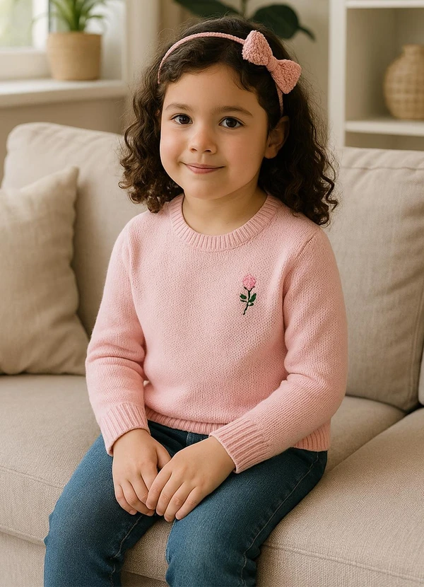 Anadoda - Blusa Infantil Tricô Rosa Claro