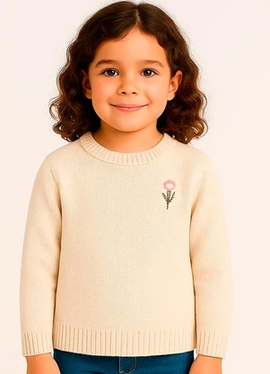 Doce Tom - Blusa Tricô com Bordado Floral Off - DOCE TOM