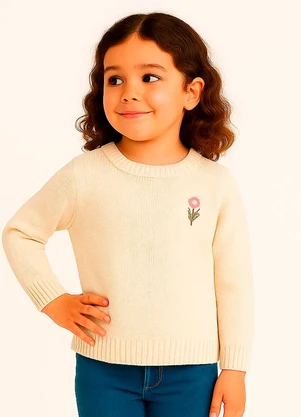 Doce Tom - Blusa Tricô com Bordado Floral Off - DOCE TOM